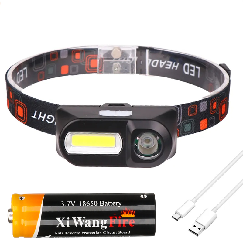 Mini bærbar pandelampe cob+xpe led usb genopladelig pandelampe vandtæt pandelampe hovedlommelygte til camping vandreture: Foranderlig / Beige