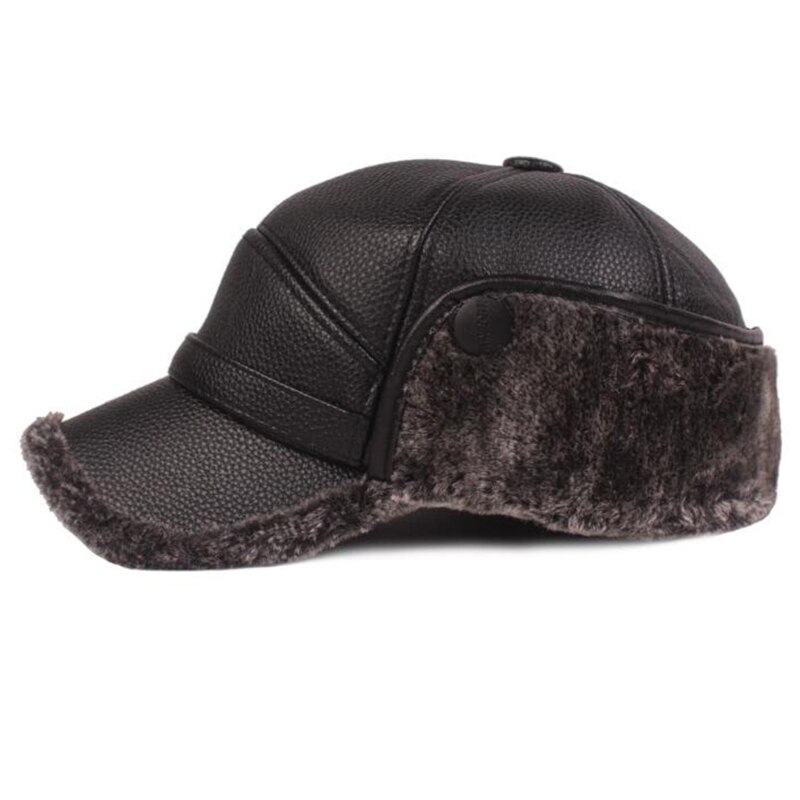 Vinter gammel mand hat mænd tyk frostet varmt hoved kuppel hat sort / grå syning street mænd varm hat: Sort
