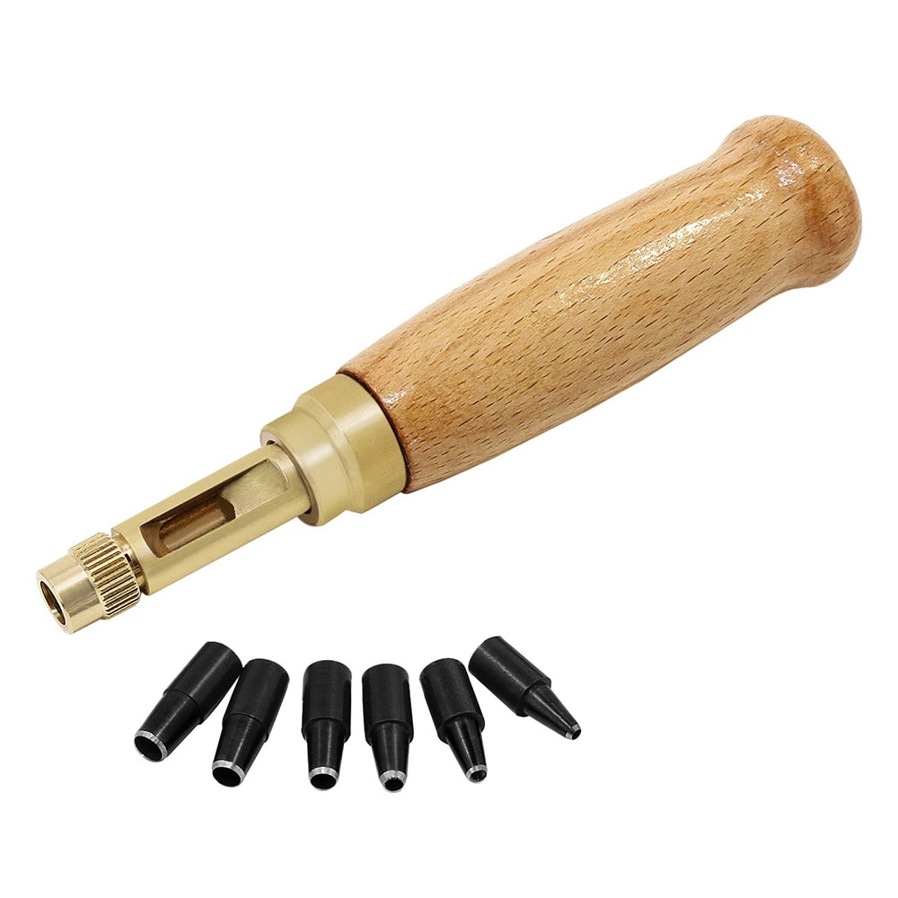 Cinturones automáticos de tornillo a golpe, punzonadora rotativa silenciosa de acero, orificios de cinturón, herramientas artesanales de cuero, cortador de agujeros, 6 puntas, 1,5