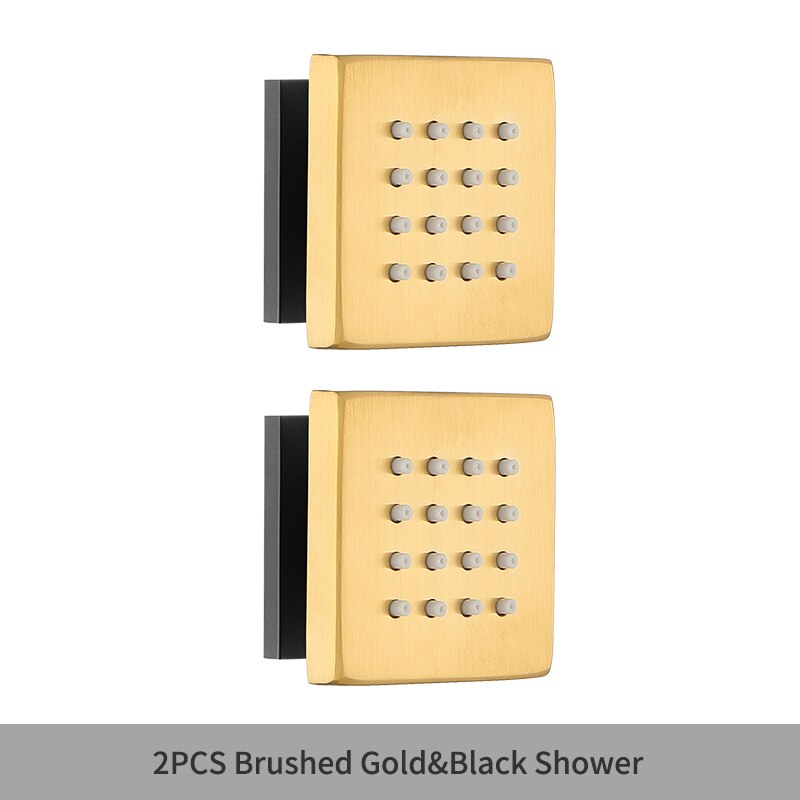 Square Black Body Rain Shower Spray Jets Bathroom Solid Brass Square Head Sprayer Set Saving Water Massage Jet System: 2PCS Gold Black