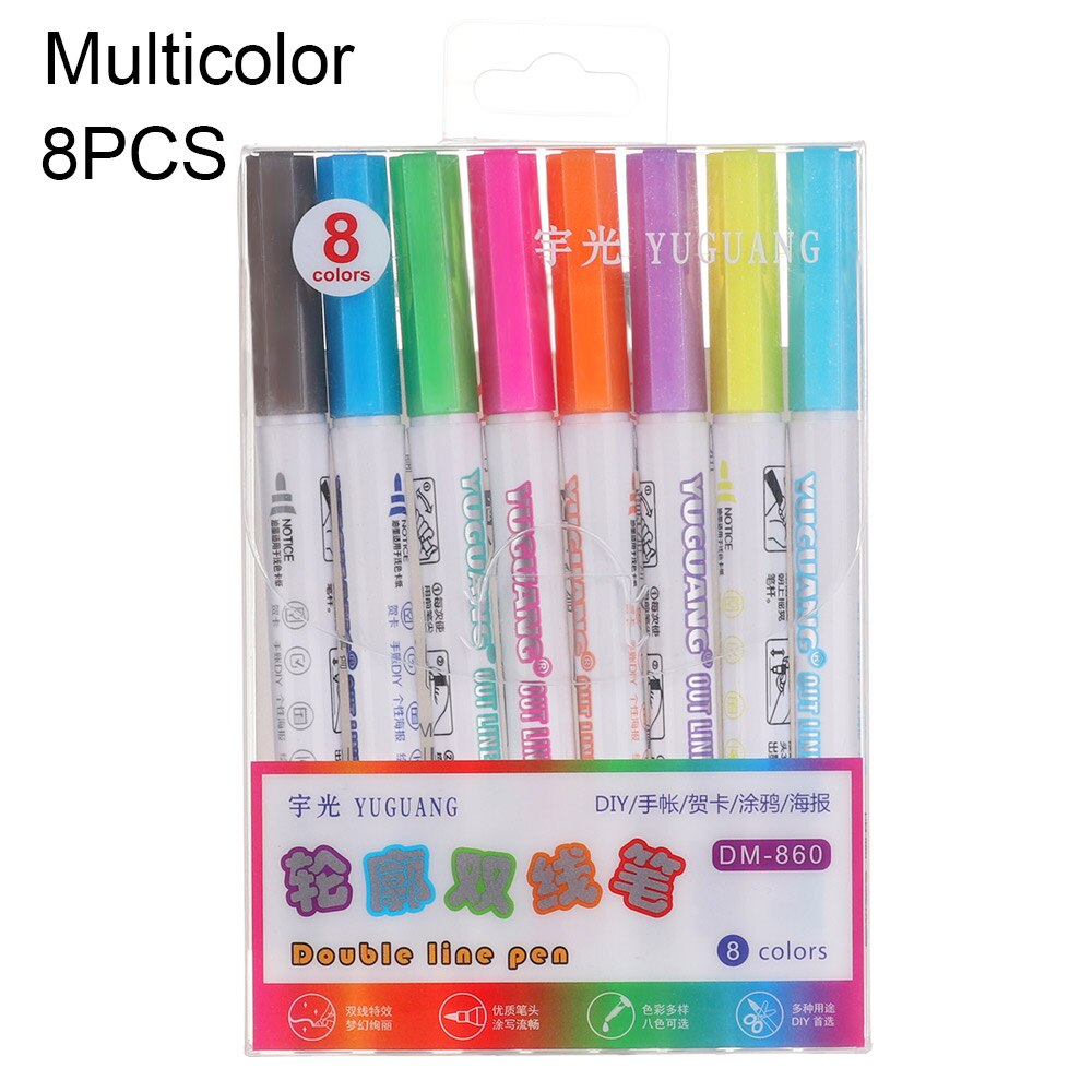 8 PCs/Set Colorful Double Line Pen Highlighter Fluorescent Markers Candy Color Hand Painted Pen for School Poster DIY Album: Default Title