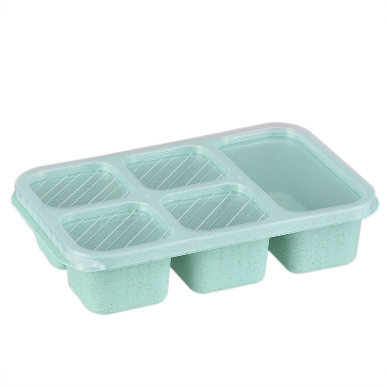 Lunchbox met vijf compartimenten en deksel, thee- en snackbox, lunchbox van tarwestro, bento-box, vershoudbakje voor snacks, snackbox.: Wit