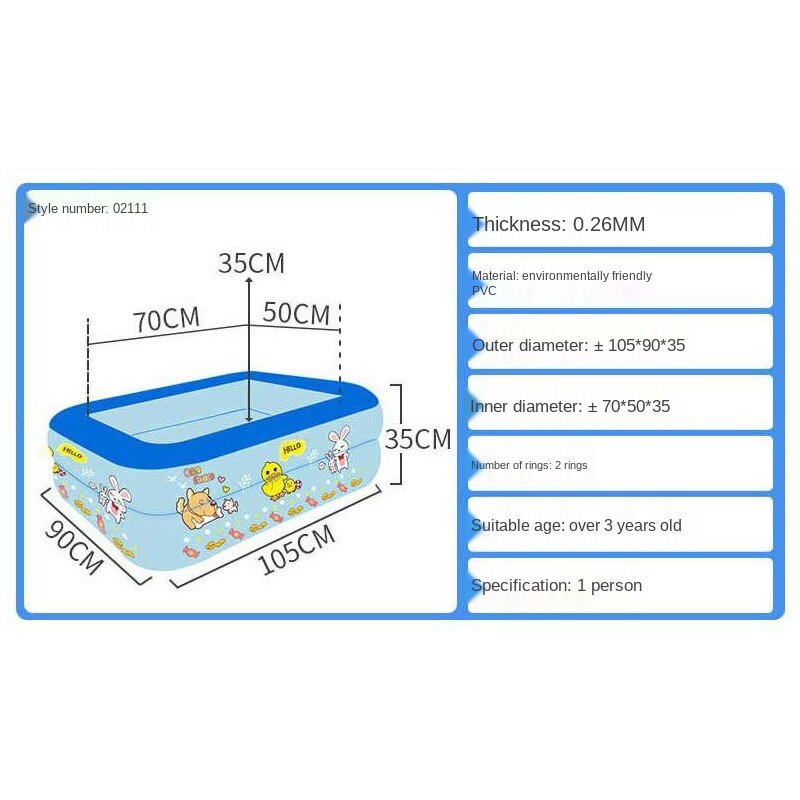 Dr. Dolphin Inflatable Pool Home Indoor and Outdoor Baby Pool I Square Inflatable Pool PVC Inflatable Pool