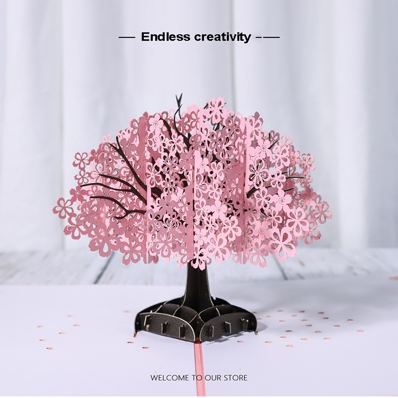 Handgemaakte Cherry Blossom Kaart Pop Up 3D Kaart Romantische Liefde Brief Groet Verjaardag Bruiloft Valentijn Kaart