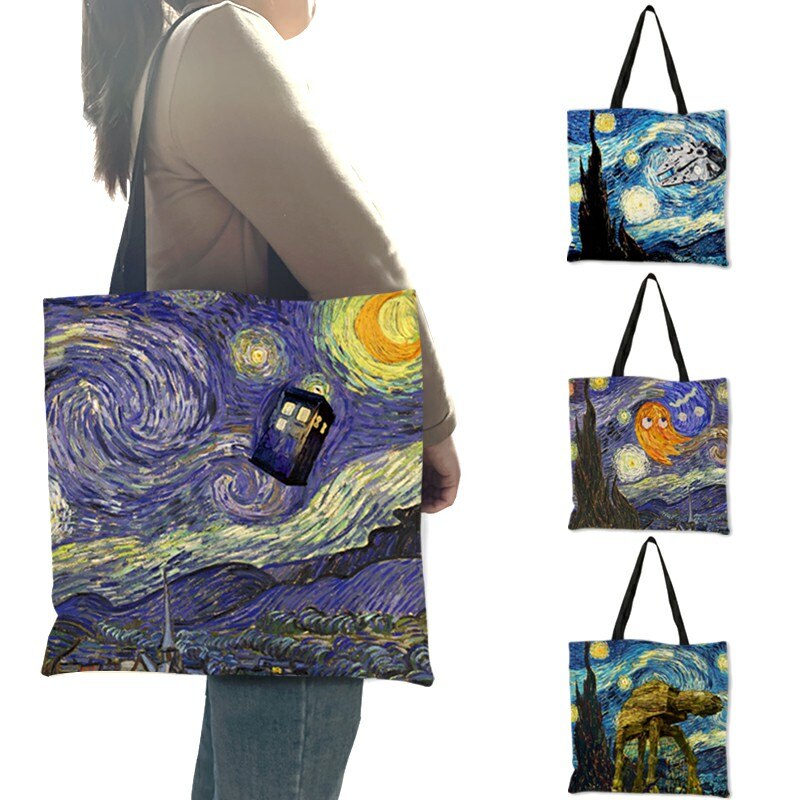 Borsa moda notte stellata pittura Van Gogh Tote borse donna riutilizzabile Shopping convenienza borse da viaggio pieghevoli da spiaggia