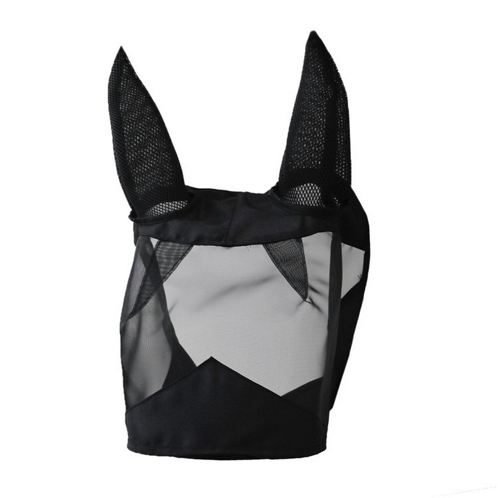 Fournitures équestres cheval masque facial tête-monté respirant maille couverture Anti-moustique Protection yeux et oreilles produit pour animaux de compagnie S/M/L: BLACK / M