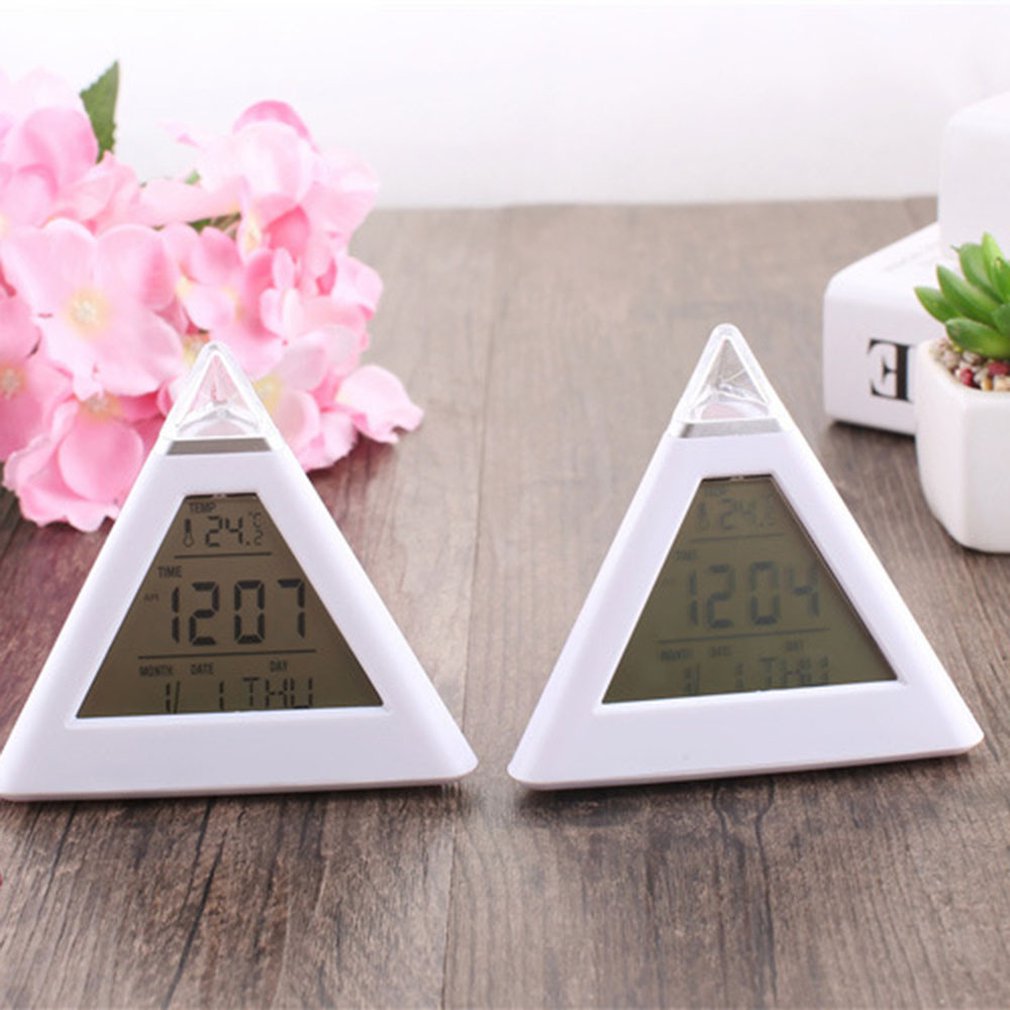 Triangular Colorful Alarm Clock Pyramid Led Triangle Clock Snooze Function Temperature Display Alarm Clock