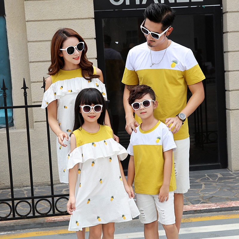 Tenues familiales assorties mère et fille vêtements père et fils look familial robe fille t-shirt frère petite sœur