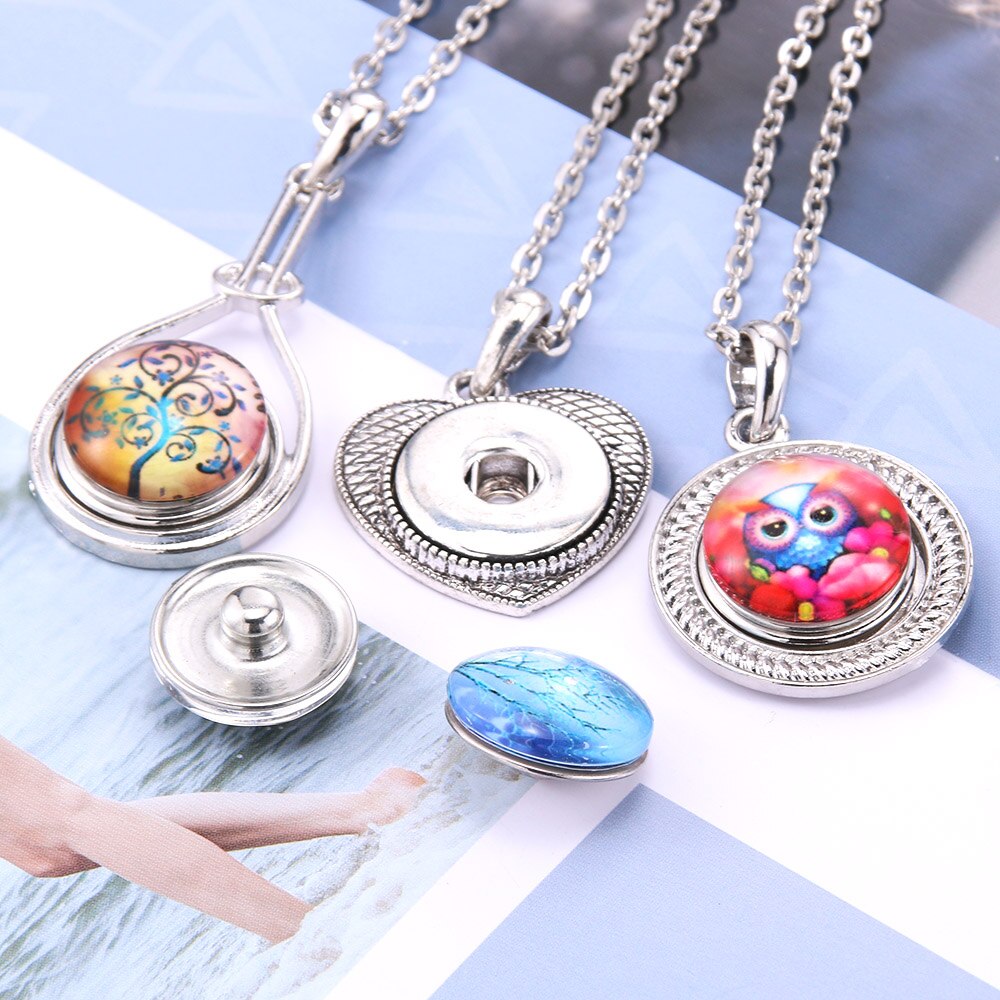 Snap Button Jewelry Necklaces Rhinestone Crystal Heart Flower Snap Necklace Fit DIY 20MM 18mm Snaps Buttons Pendant Necklace