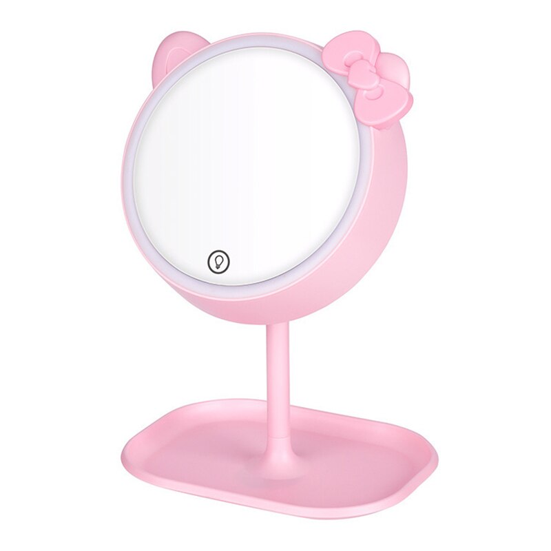 Espejo de maquillaje con orejas de gato rosa, espejo de pie con pantalla táctil, espejo de tocador, luz ajustable, espejos de escritorio cosméticos: Three-color touch