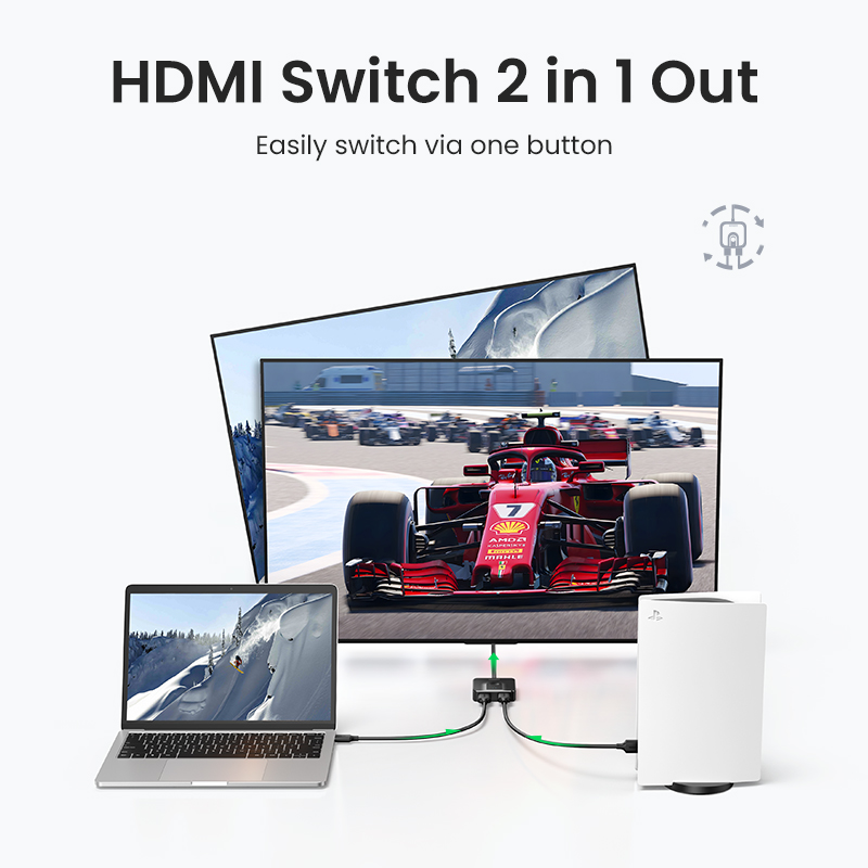 UGREEN HDMI Switch 4K60Hz with 3.3FT HDMI Cable, Bidirectional HDMI-compatible Splitter 2 in 1 Out HDMI Switcher Box 2 in 1 Out