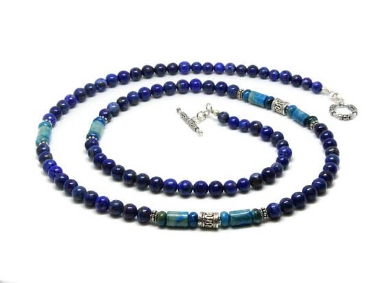 Men's Necklace Lapis Lazuli and Larimar Necklace,