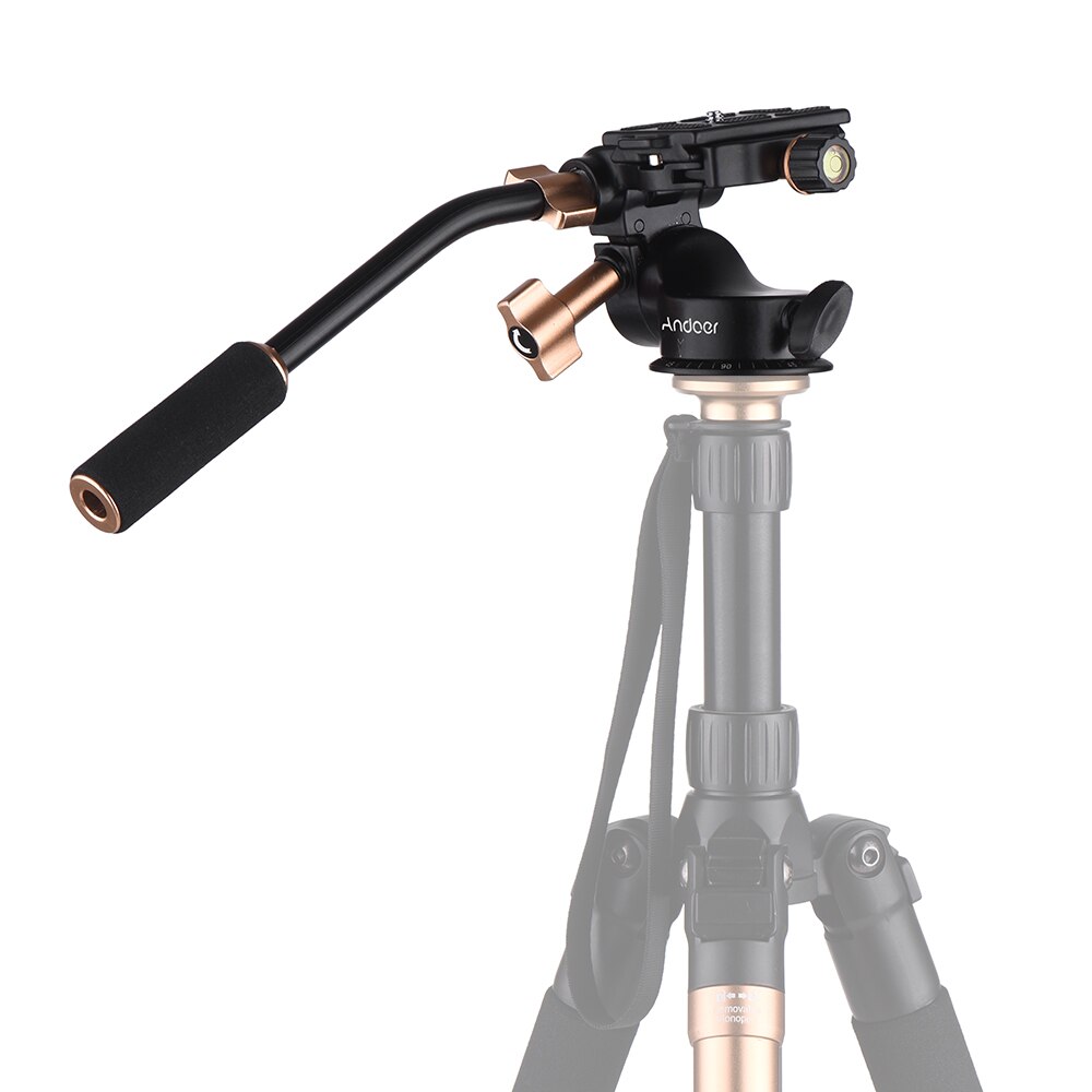 Andoer Q08S 3-Way Damping Video Head Tripod Head Pan Bar Handle 1/4" 3/8" Screw Mount Hole for DSLR ILDC Camera Tripod Monopod