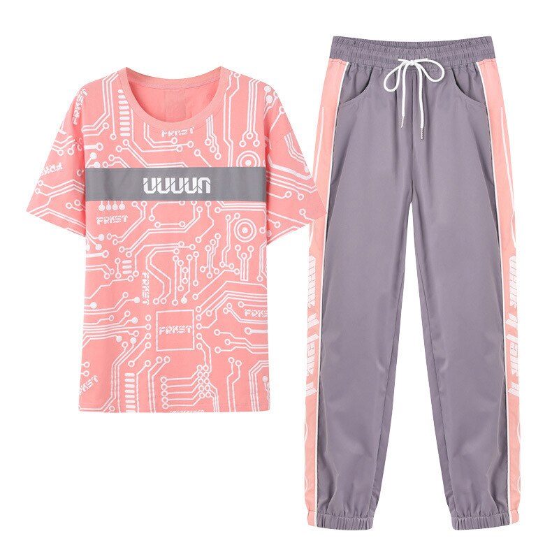 Meisjes casual sportpak dames zomer hiphop vrijetijdspak losse outdoor hardlooppak snel drogend tweedelig pak: Xxl