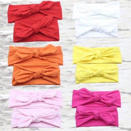 2Pcs Mama & Baby Headwear Elastic Bow Knotted Turban Hair Band Headband