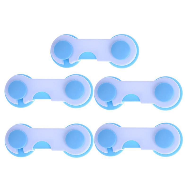 5pcs home door lock for children Drawer Cabinet Toilet Safety Locks for baby Kids Safety Plastic Protection Safety Lock: 5pcs blue