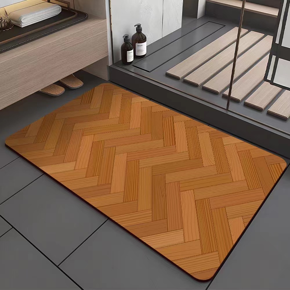 Wood Grains Printed Bathroom Mat, Absorbent Bath Carpets, Toilet Doormat, Floor Rugs, Beside Bathtub, Anti-Slip Pad 40x60: 40x120cm / green