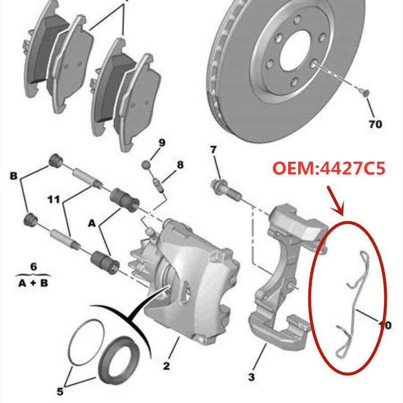 Suitable for Peugeot 208 308CC/SW RCZ 3008 407 508 Citroen C4 C5 front brake cylinder spring wire Clip support spring OEM 4427C5