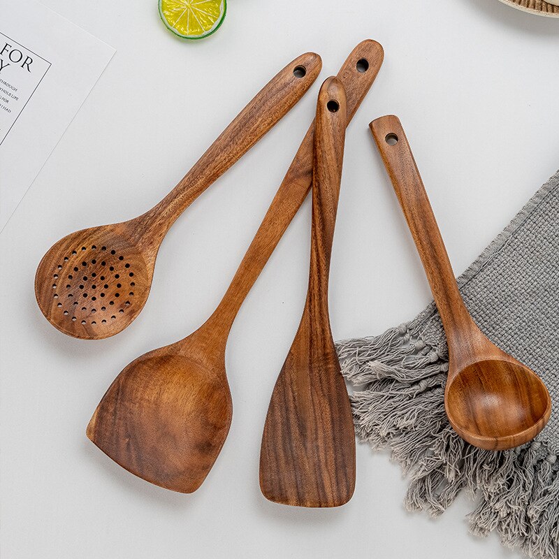 Teak Spoon Set Acacia Wood Long Handle Cooking Utensils Non-stick Pan Special Wooden Cooking Spatula