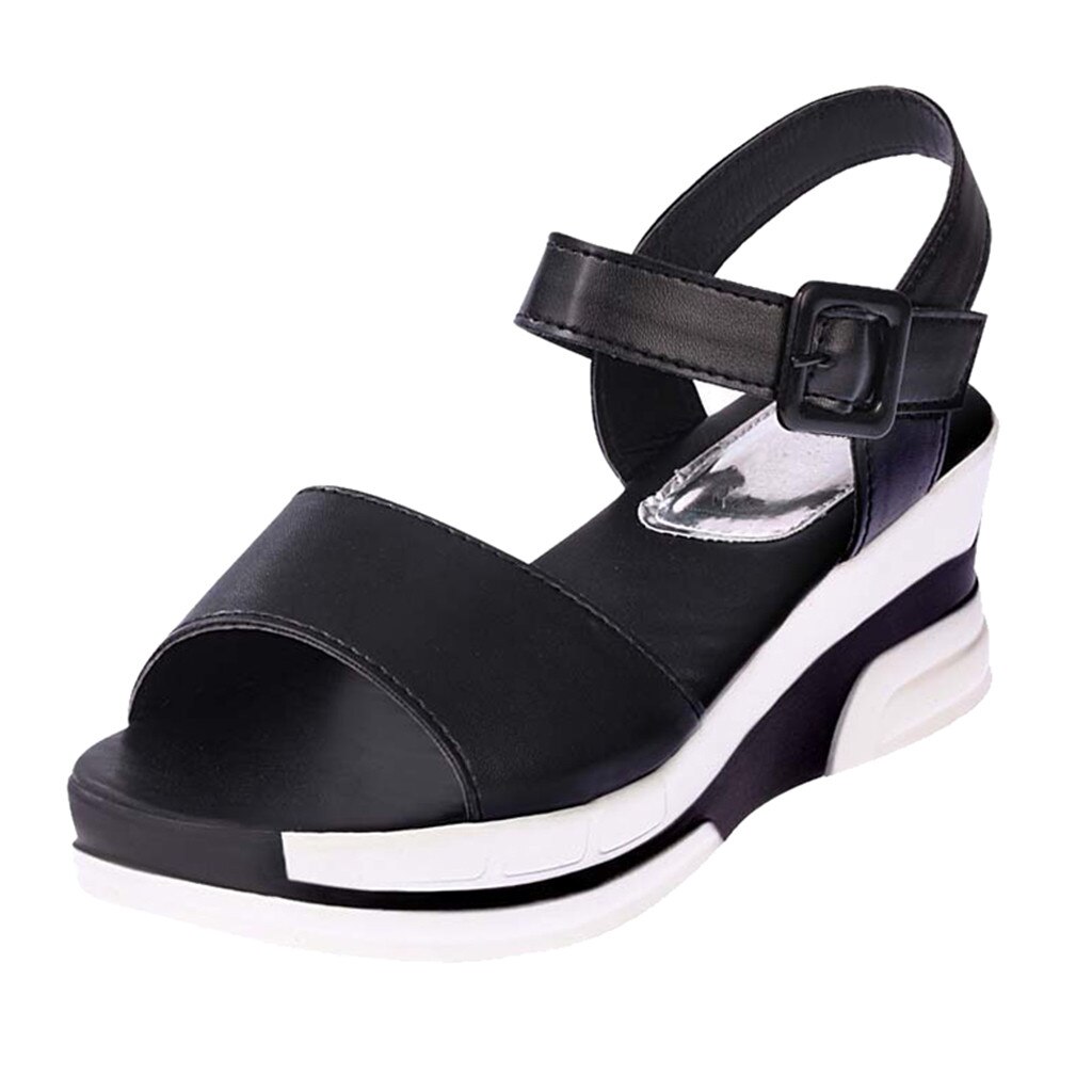 ladies sandals high heels Flat-Bottomed Muffin Platform Women's Sandals platform sandals women wedges sandalia masc #G30: Black / 7.5