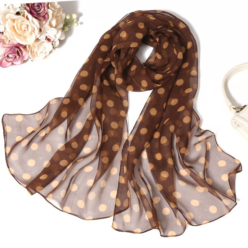 Foulard en mousseline de soie georgette à pois pour femme, long châle bandana, fin, pour l'été: 4