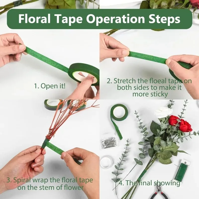1/20 rollos de cintas florales de ramo verde, cinta autoadhesiva de papel para envolver estambres, decoración de flores DIY para accesorios de de boda de floristería