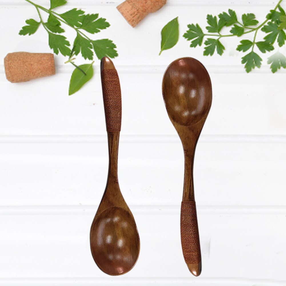 Japanese Style Natural Long Handle Wooden Spoon Soup Porridge Spoon Teaspoon Healthy Children Tableware