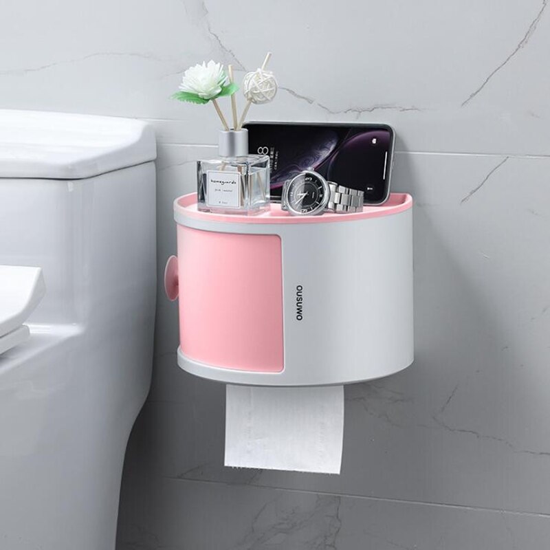 Badeværelse badeværelse opbevaring toiletpapir holder badeværelse arrangør opbevaring badeværelse hylder badeværelse tilbehør toiletrulle holde: Lyserød