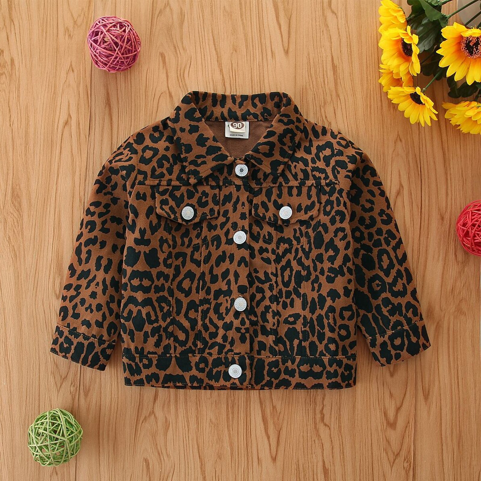 FOCUSNORM 1-6Y Kids Girl's Leopard Print Jacket Lapel Long Sleeve Single Breasted Casual Coat