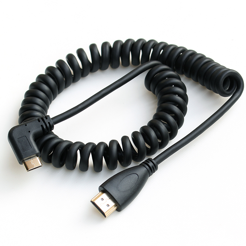 Spring Coiled Spiral Cable 90degree HDTV Male to Male Plug Cable For TV Camera Display 2m HDTV kaben: green