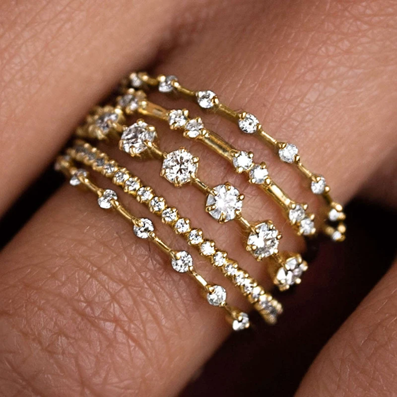 Caoshi lindos e elegantes anéis de festa de casamento com zircônia multicamadas, acessórios de dedo da moda de luxo feminino, joias delicadas