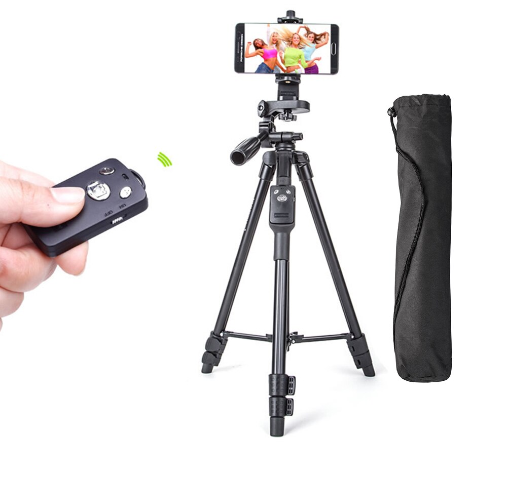 Di alluminio Della Macchina Fotografica Video Treppiede Peso Leggero Viaggi Treppiede Portatile + Remote per il Telefono DSLR Della Macchina Fotografica iPhone 8 Samsung Huawei P20 a7III