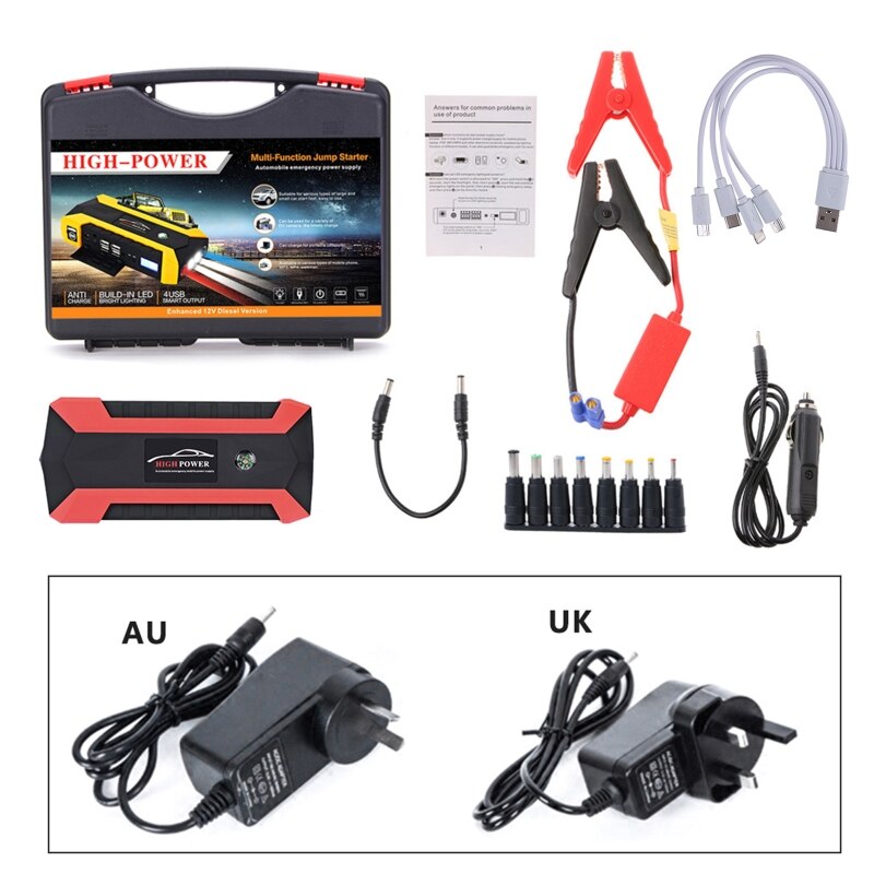 89800mAh 4 USB Portable Car Jump Starter Pack Booster Charger Battery Power Bank
