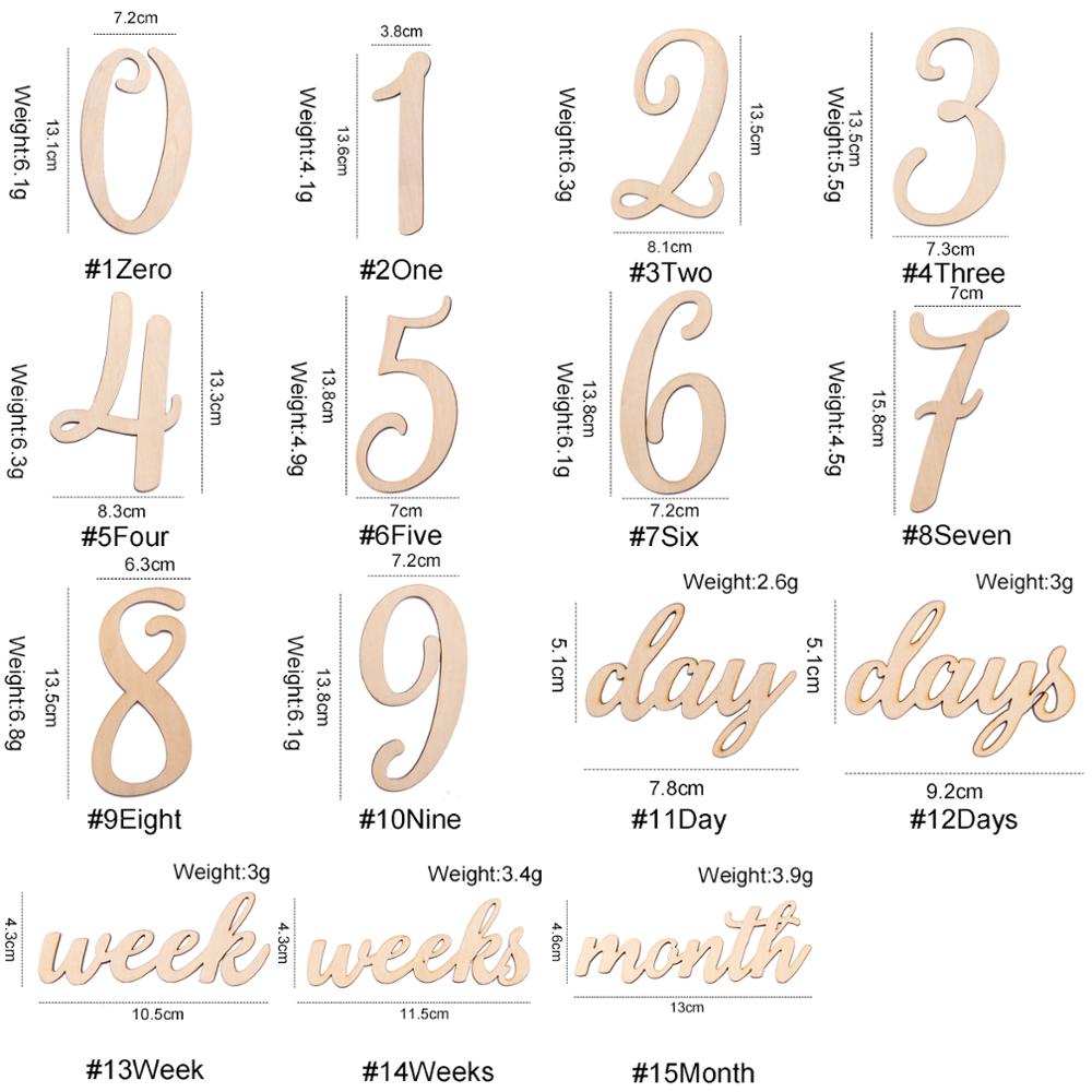 19 st / parti baby milstolpe kort träfotografering milstolpar minnesmärke nyfödda minnesmärkenir nyfödda fototillbehör: Uppsättning 1