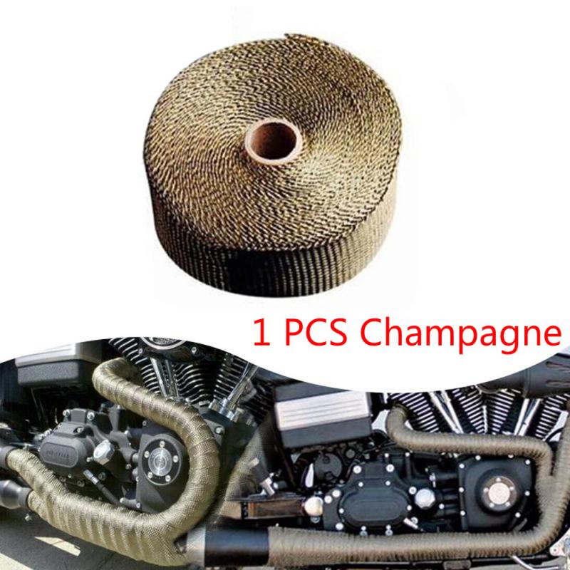 5M Motorfiets Uitlaat Thermische Tape Header Heat Wrap Manifold Isolatie Roll Slip Met Roestvrij Banden Auto Accessoires: Champagne