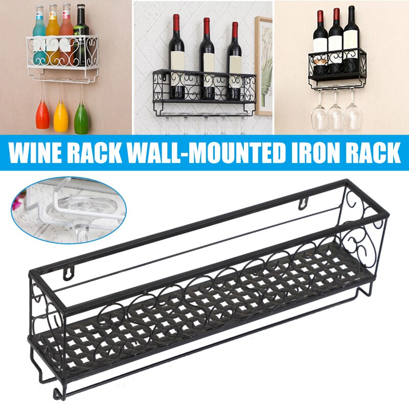 Moderne vægmonteret jern vinreol flaske champagne glasholder dekorationshylder bar hjem fest dekoration forsyninger