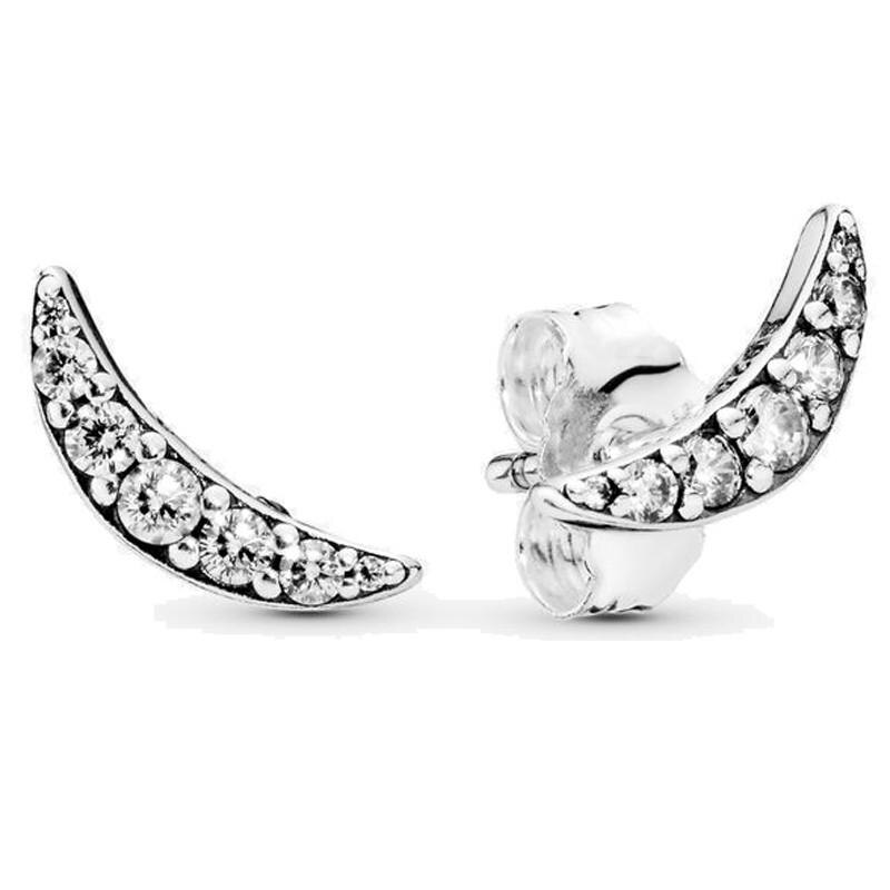 Pendientes de plata de ley 925 originales para mujer, aretes brillantes de doble Halo, luna creciente, de boda, joyería de: O