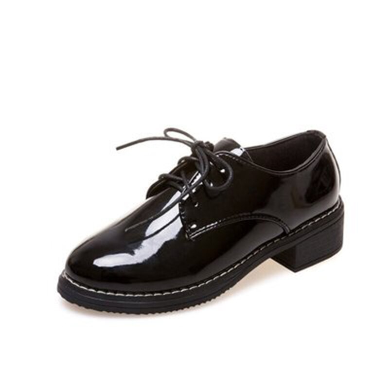 Chaussures Oxford Pour Femme En Cuir Verni – Bout Rond, Talon Plateforme 7 Cm, Lacets, Style Vintage Brogue, Pour Bureau, Soirée, Tenue Habillée