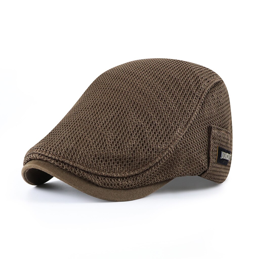 Summer Mens Hats Breathable Mesh Newsboy Caps Outdoor Gorro Hombre Boina Golf Hat Solid Flat Cap For Women: coffee