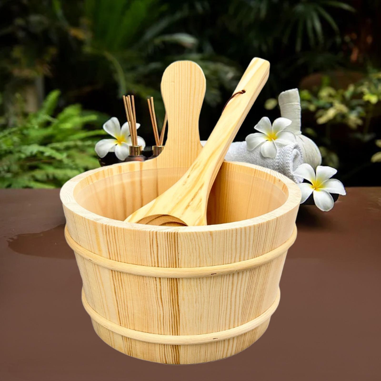 Conjunto de balde de madeira para sauna 5 L portátil premium multiuso balde de chuveiro sauna