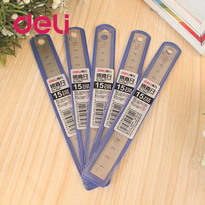Deli 1 kpl teräs viivain senttimetri mittakaava viivain ruostumaton teräs rauta viivain 15 cm 6 tuuman hopea paperitavarat piirustustarvikkeet 8462