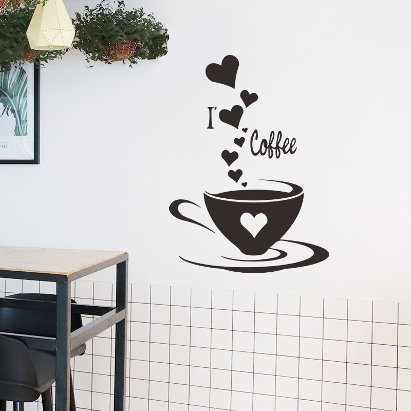 Coffee Cup Wall Sticker Living Room Bedroom Home Decoration Wallpaper Restaurant Removable Mural Cafe Decor Stickers