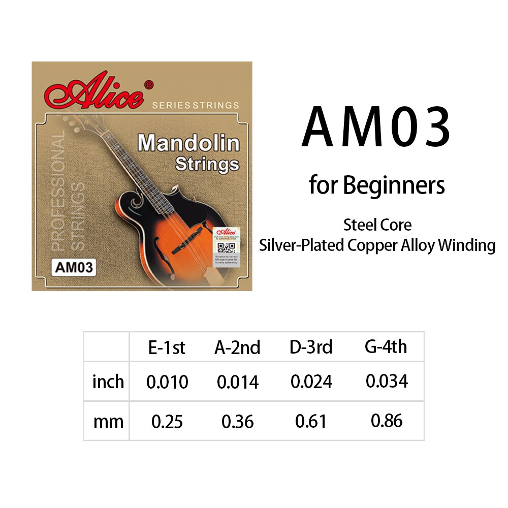 Alice Mandolin Strings 8-String Set Silver-Plated Copper Alloy Winding Music Accessories AM03 AM04 AM05 AM06 AM07 AM08: AM03