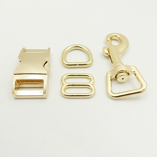 (metallspänne+justeringsspänne+d -ring+metallhundspänne/set) diy hundhalsband 15mm webbing sytillbehör pläterat spänne 4 slag: Guld-