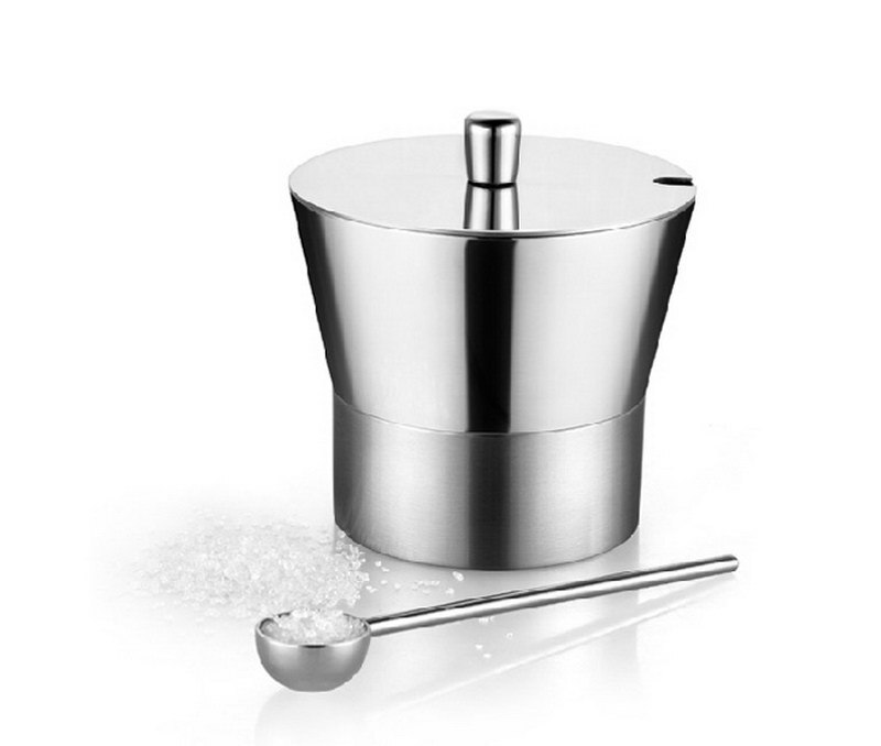 Krydderikrukke i rustfrit stål saucekande saltrysterglas enkelte sukkerdåser