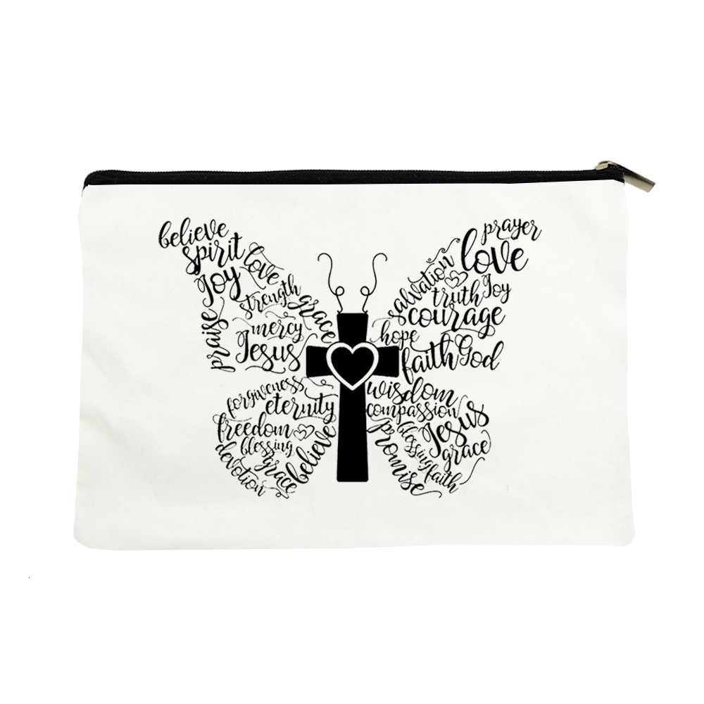 Miłość jezus kosmetyczki torba dla kobiet rozmiar podróży makijaż torebka na suwak torebka płótno ołówek szminka torba mój bóg Christian: W17152-TBWH-D