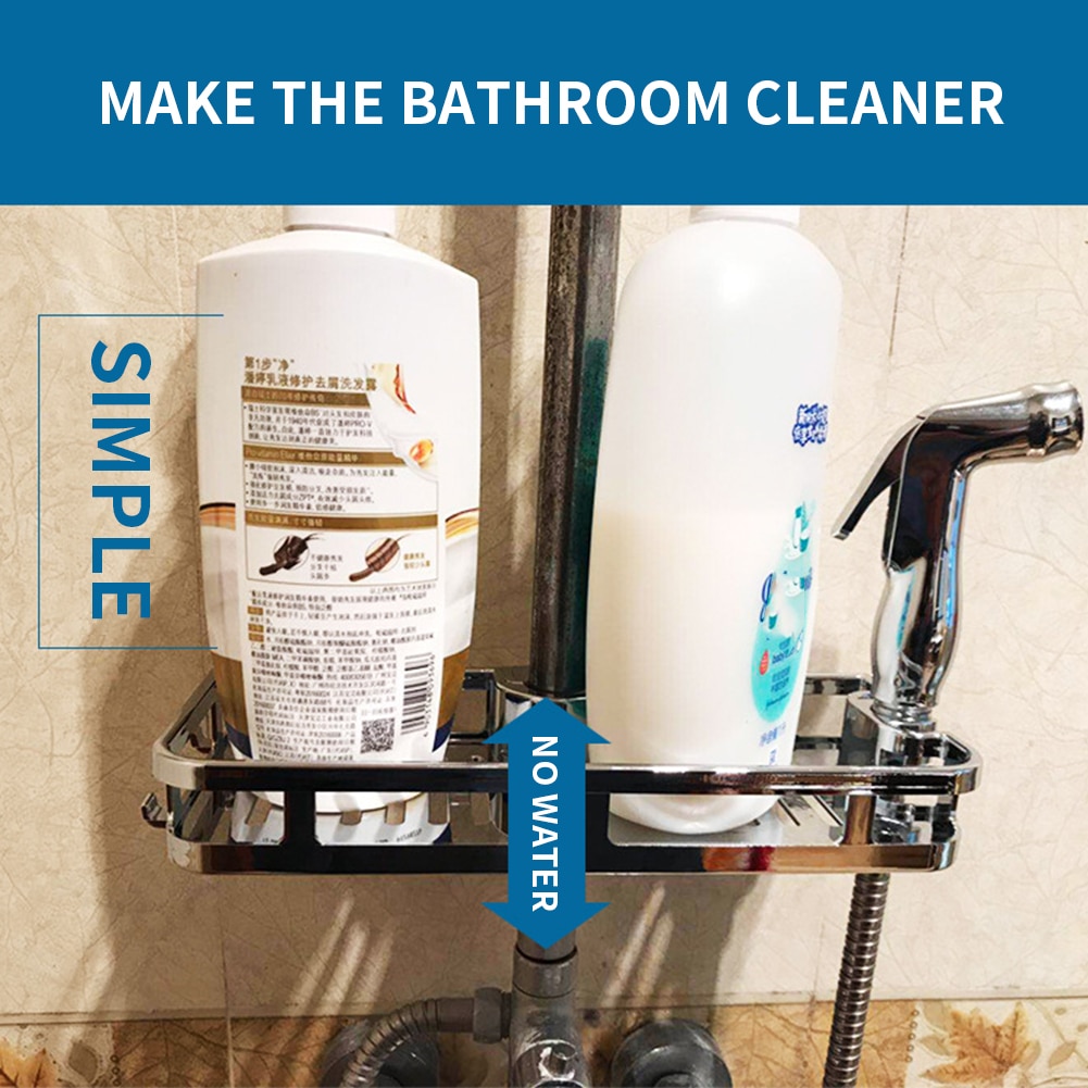 Bathroom Tray Stand Storage Rack Organizer Anti Bacteria Multifunction Rectangle Shower Shelf Lifting Rod No Drilling Removable