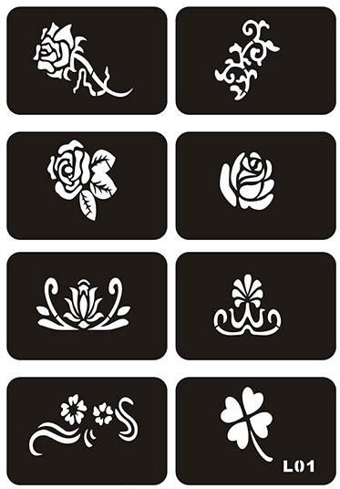 Pochoirs de Tatouage au henné pour enfants, femmes et hommes, aérographe réutilisable, modèles, décoration corporelle, fournitures de Tatouage: L01