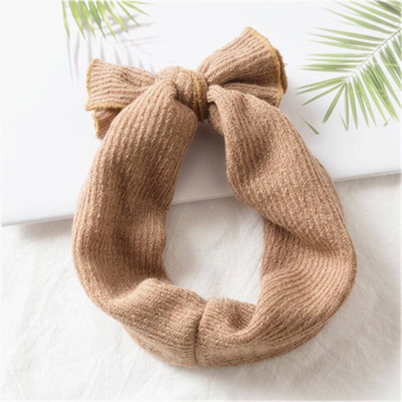 1 PC Winter Warm Ear Warmer Headwrap Xmas Girls' Crochet Headband Knitted Bow Hairband Hair Band Accessories: light Khaki