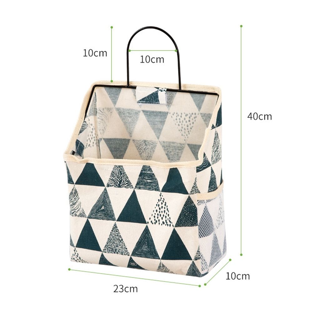 Panier de rangement en lin et coton, tissu imprimé à rayures simples, sac de rangement mural suspendu à la maison ou au bureau avec crochet